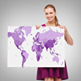 Harita Sepeti Dünya Haritası Mor Renkli Dekoratif Kanvas Tablo 1044