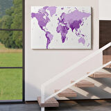 Harita Sepeti Dünya Haritası Mor Renkli Dekoratif Kanvas Tablo 1044