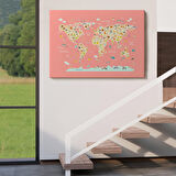 Harita Sepeti Çocuk Odası Hayvan Desenli Dekoratif Kanvas Tablo 1045