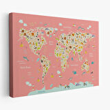 Harita Sepeti Çocuk Odası Hayvan Desenli Dekoratif Kanvas Tablo 1045