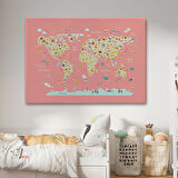 Harita Sepeti Çocuk Odası Hayvan Desenli Dekoratif Kanvas Tablo 1045