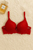 Kırmızı Dantel Detaylı Push Up Sütyen Takımı
