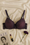 Mor Dantel Detaylı Push Up Sütyen Takımı