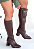 Morena Acı Kahve Cilt Topuklu Çizme