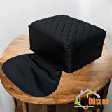 Siyah Baklava Desenli Çocuk Tıraş Koltuğu Yükseltici, Çocuk Berber Koltuğu Traş Pufu, Çocuk Yükseltici Minder, Çocuk Kuaför Minderi