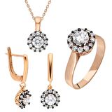 Starlight Diamond Elmas Montür Tektaş Gold Renk 925 Ayar Gümüş 3lü Takı Seti
