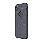 Smcase iPhone XR Kılıf Deri Dokulu Silikon   Nano Ekran Koruyucu