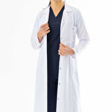 Spor Yaka Maxi Boy Kadın Doktor Önlüğü Alpaka Kumaş Beyaz (BKO008)