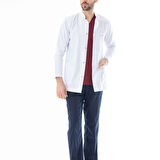 Hakim Yaka Uzun Boy Erkek Doktor Önlüğü Alpaka Kumaş Beyaz (BEO103)