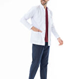 Hakim Yaka Uzun Boy Erkek Doktor Önlüğü Alpaka Kumaş Beyaz (BEO103)