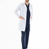 Spor Yaka Uzun Boy Erkek Doktor Önlüğü Alpaka Kumaş Beyaz (BEO102)