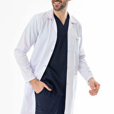 Spor Yaka Uzun Boy Erkek Doktor Önlüğü Alpaka Kumaş Beyaz (BEO102)