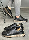 1011 SİYAH ÜÇ ÇİZGİ HAKİKİ DERİ ERKEK SNEAKERS