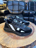 1104 SİYAH BASKILI DERİ ERKEK SNEAKERS