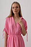 Beli Lastikli Elbise - Pembe