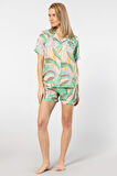 Türen Kadın Desenli Dokuma Şort Pijama Takımı 3605/Yeşil