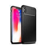 Smcase iPhone XS Max Kılıf Ultra Soft Negro Karbon Silikon   Tam Kapatan Cam