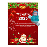 Yeni Yıl Noel Baba Kart Üzerinde Anahtarlık (Kişiye Özel Yazı Yazdırılabilir) Peluş Bebek 