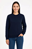 Üç İplik Düz Bisiklet Yaka SweatShirt - Lacivert
