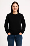 Üç İplik Düz Bisiklet Yaka SweatShirt  - Siyah
