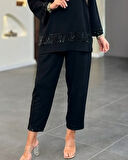 Kadın Uzun Kollu V Yakalı Pulpayet Viskon Iki Iplik Bluz Ve Pantolon Takım