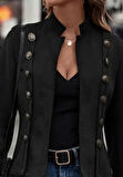 Kadın Uzun Kollu Hakim Yaka Yanlardan Düğmeli Kısa Süet Ceket