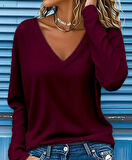 Kadın Uzun Kollu V Yakalı Viskon Iki Iplik Bluz