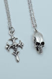 2'li Kuru Kafa Haç Gümüş Kaplama Kolye Seti