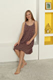 Desenli Dantelli Kurdeleli Askılı Likralı Viskon Gecelik