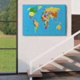 Harita Sepeti Dünya Haritası Detaylı Dekoratif Kanvas Tablo 1058