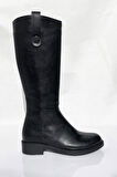 Kısa Topuk Fermuarlı Diz Altı Siyah Binici Çizmesi-Siyah-39