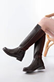 165-305 Kahve Arka Streç Fermuarlı Günlük Kadın Çizme