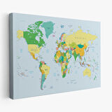Harita Sepeti Dünya Haritası Meridyenli Dekoratif Kanvas Tablo 1065