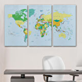 Harita Sepeti Dünya Haritası Meridyenli Dekoratif Kanvas Tablo 1065