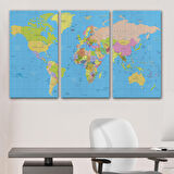 Harita Sepeti Dünya Haritası Meridyenli Dekoratif Kanvas Tablo 1068