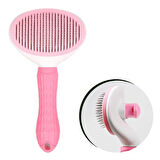 Kedi Köpek Tüy Toplayıcı Kendini Temizleyebilen Ergonomik Saplı Evcil Hayvan Tarağı Pembe 