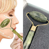Özel Süngerli Kutusunda Kırılmaz Çift Taraflı 2li Cilt Yüz Masaj Aleti Jade Roller Yeşim Taşı (4490)