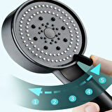 5 Fonksiyonlu Yüksek Basınçlı Ayarlanabilir Siyah Duş Başlığı (4490)