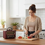 Orta Boy Retro Ahşap Tasarım Bluetooth Hoparlörlü Radyo – FM/AM Destekli, Şarjlı ve Taşınabiliri Radyo NS-6636 (4490)