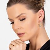 Tesbihane Starlight Diamond Tektaşlı Kalp Tasarım Gold Renk 925 Ayar Gümüş Sallantılı Küpe