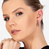 Tesbihane Starlight Diamond Siyah Zirkon Taşlı V Tasarım Rose Renk 925 Ayar Gümüş Küpe
