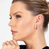 Tesbihane Starlight Diamond Tek Sıra Zirkon Taşlı Halka Tasarım 925 Ayar Gümüş Küpe