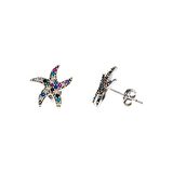 Tesbihane Multicolor Zirkon Taşlı Deniz Yıldızı Tasarım 925 Ayar Gümüş Kadın Küpe