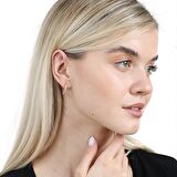 Tek Sıra Mikro Beyaz Zirkon Taşlı Rose Renk Yarım Tur 925 Ayar Kadın Küpe