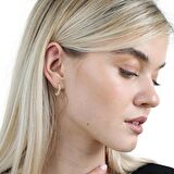 Sıralı Zirkon Taşlı Gold Renk Yarım Tur 925 Ayar Gümüş Kadın Küpe