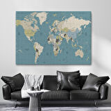 Harita Sepeti Dünya Haritası Meridyenli Dekoratif Kanvas Tablo 1070