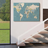 Harita Sepeti Dünya Haritası Meridyenli Dekoratif Kanvas Tablo 1070