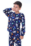 Astronot Temalı Pamuk Unisex Çocuk Pijama Takımı