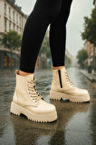 Günlük Kadın Bot Bağcıklı Kalın Yüksek Tabanlı Yumuşak Hafif Rahat Bootie 1073
