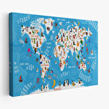 Harita Sepeti Çocuk Odası Hayvan Desenli Dekoratif Kanvas Tablo 1074